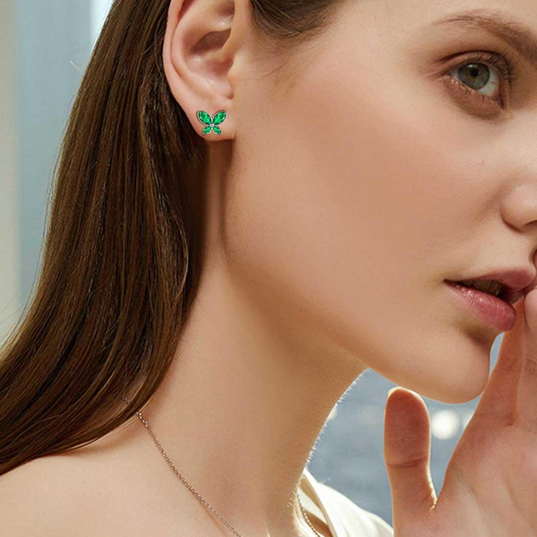 Butterfly Stud Earrings Birthstone May Emerald - Earrings - Aurora Tears