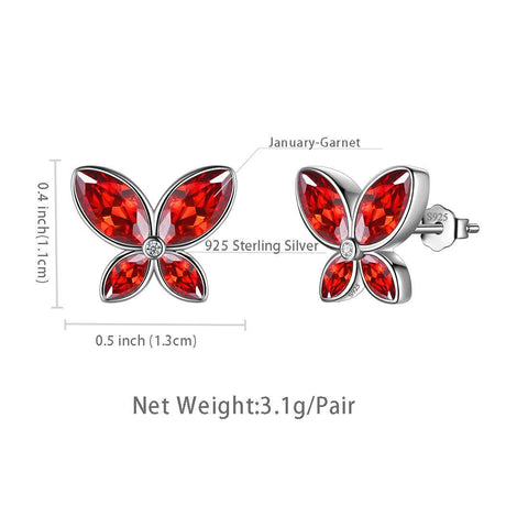 Butterfly Stud Earrings Birthstone January Garnet - Earrings - Aurora Tears