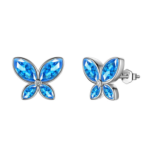 Butterfly Stud Earrings Birthstone March Aquamarine - Earrings - Aurora Tears