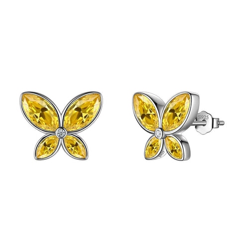 Butterfly Stud Earrings Birthstone November Citrine - Earrings - Aurora Tears
