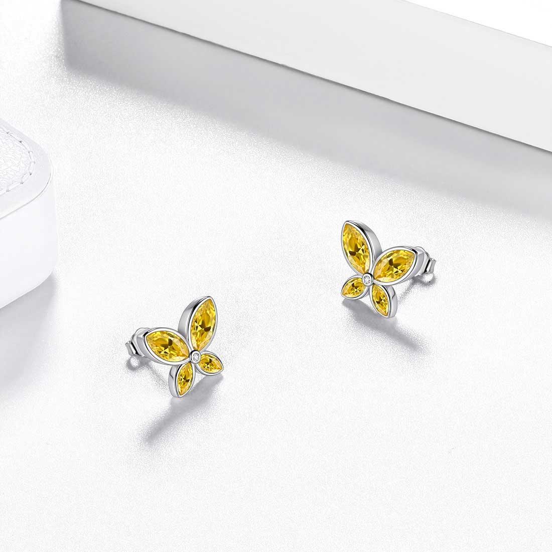 Butterfly Stud Earrings Birthstone November Citrine - Earrings - Aurora Tears