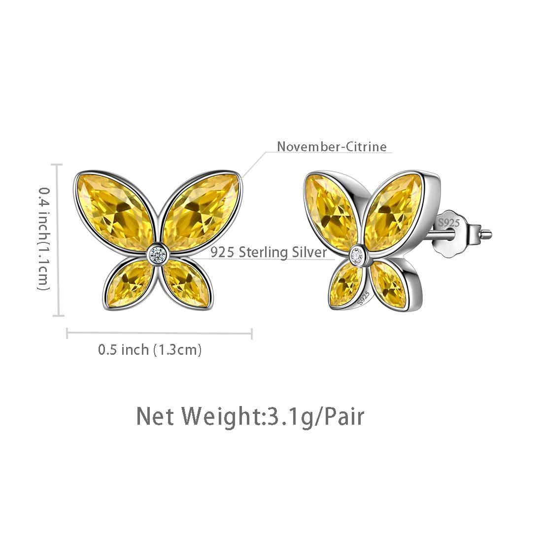 Butterfly Stud Earrings Birthstone November Citrine - Earrings - Aurora Tears