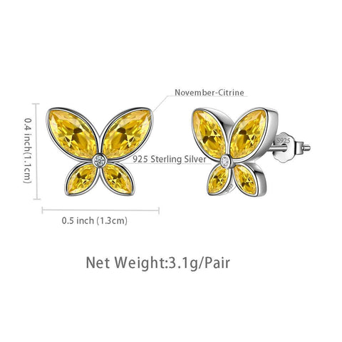 Butterfly Stud Earrings Birthstone November Citrine - Earrings - Aurora Tears