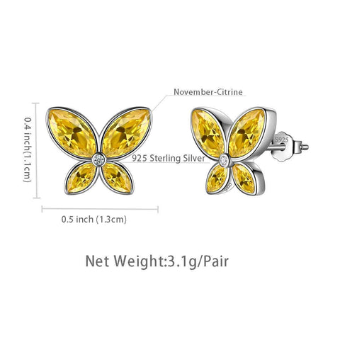 Butterfly Stud Earrings Birthstone November Citrine - Earrings - Aurora Tears