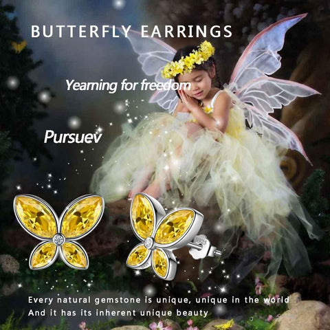 Butterfly Stud Earrings Birthstone November Citrine - Earrings - Aurora Tears