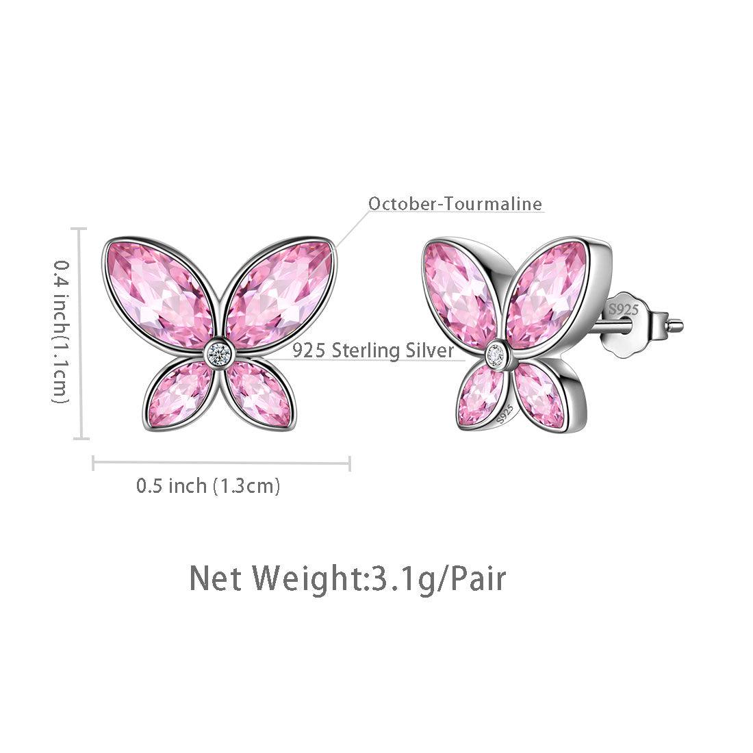 Butterfly Stud Earrings Birthstone October Tourmaline - Earrings - Aurora Tears