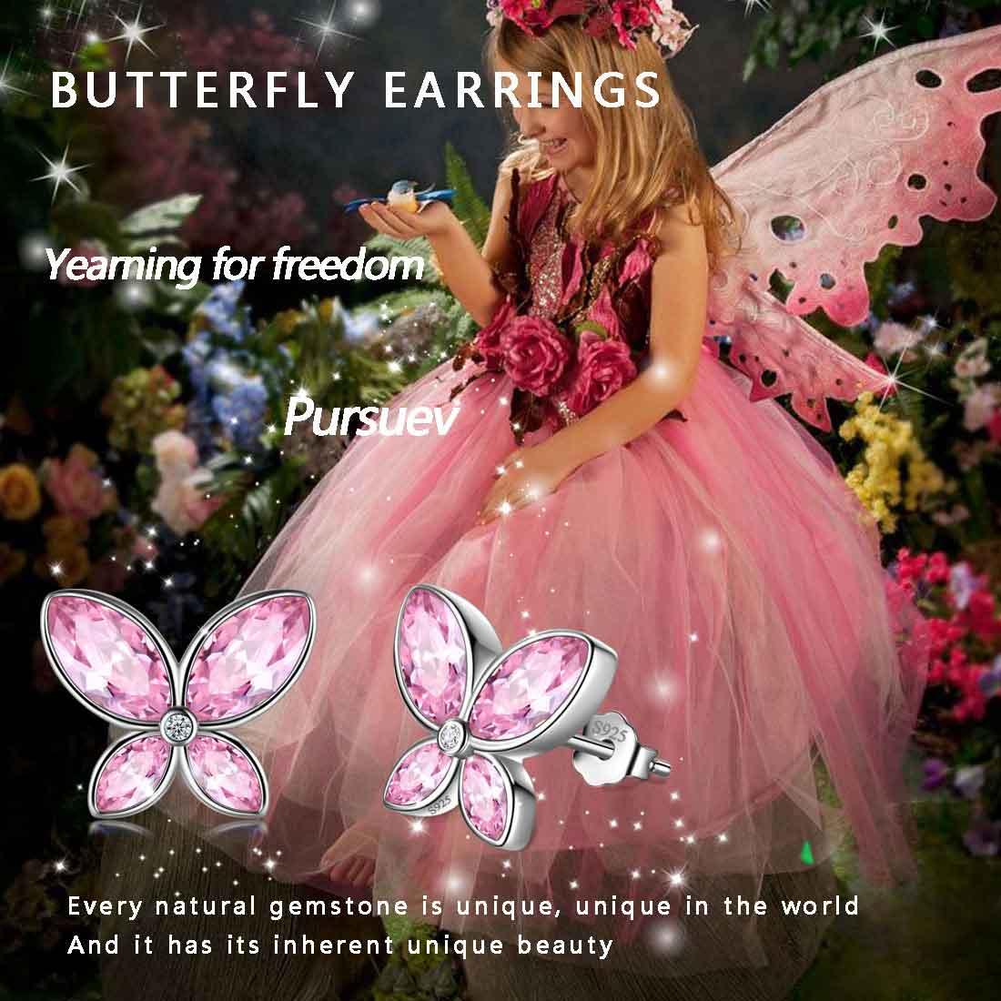 Butterfly Stud Earrings Birthstone October Tourmaline - Earrings - Aurora Tears