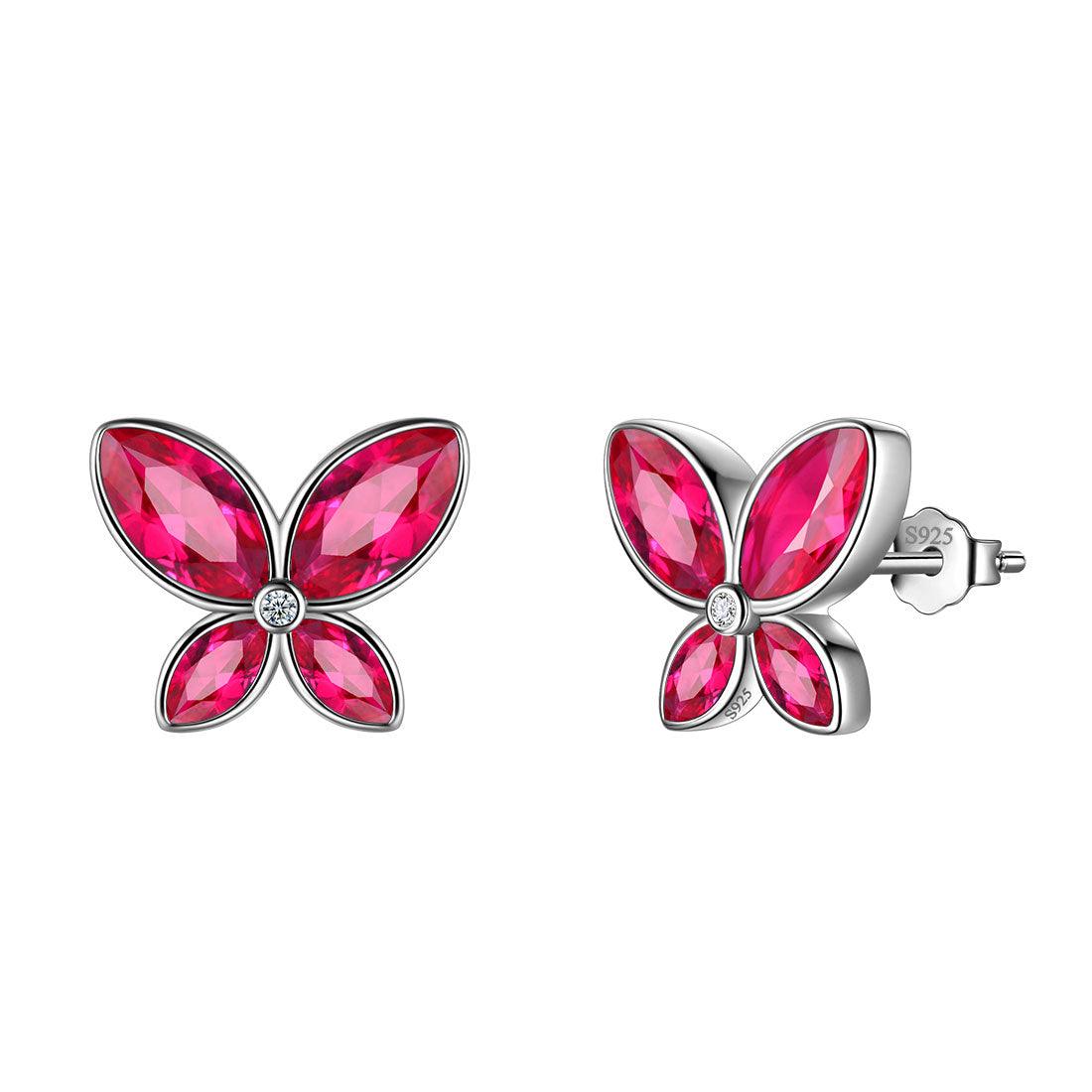 Butterfly Stud Earrings Birthstone July Ruby - Earrings - Aurora Tears