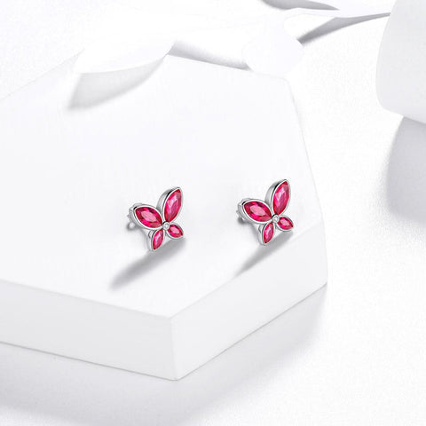 Butterfly Stud Earrings Birthstone July Ruby - Earrings - Aurora Tears