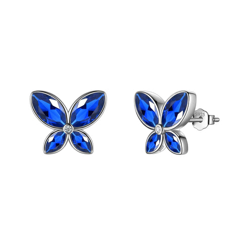 Butterfly Stud Earrings Birthstone September Sapphire - Earrings - Aurora Tears