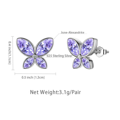 Butterfly Stud Earrings Birthstone June Alexandrite - Earrings - Aurora Tears