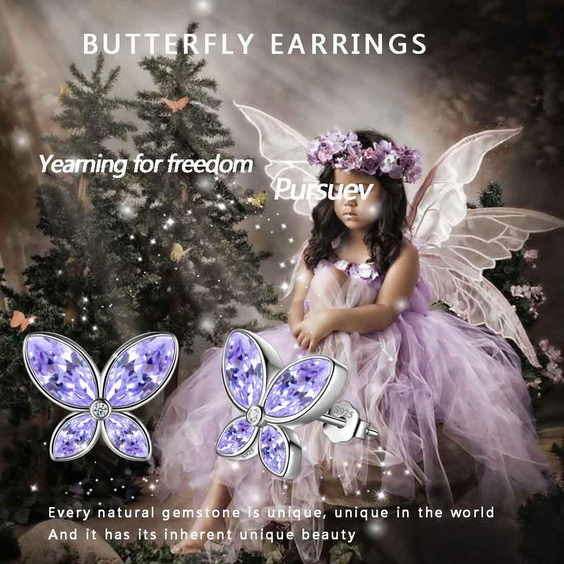 Butterfly Stud Earrings Birthstone June Alexandrite - Earrings - Aurora Tears