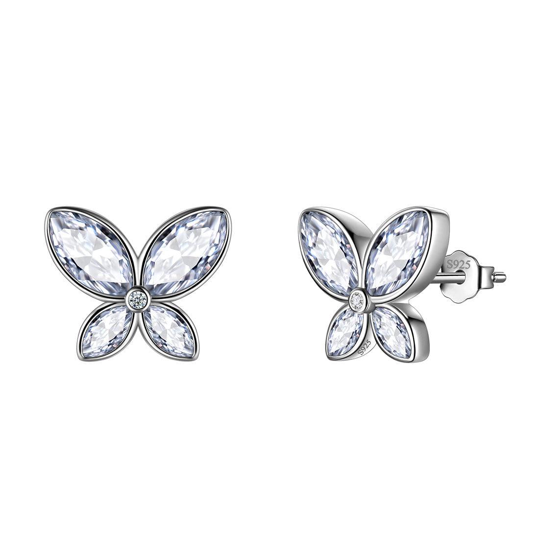 Butterfly Stud Earrings Birthstone April Diamond - Earrings - Aurora Tears