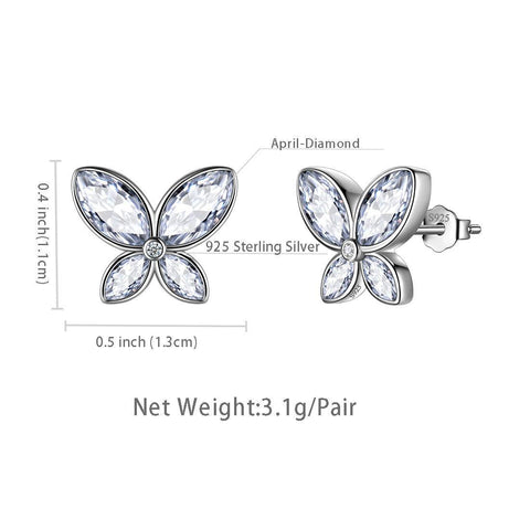 Butterfly Stud Earrings Birthstone April Diamond - Earrings - Aurora Tears