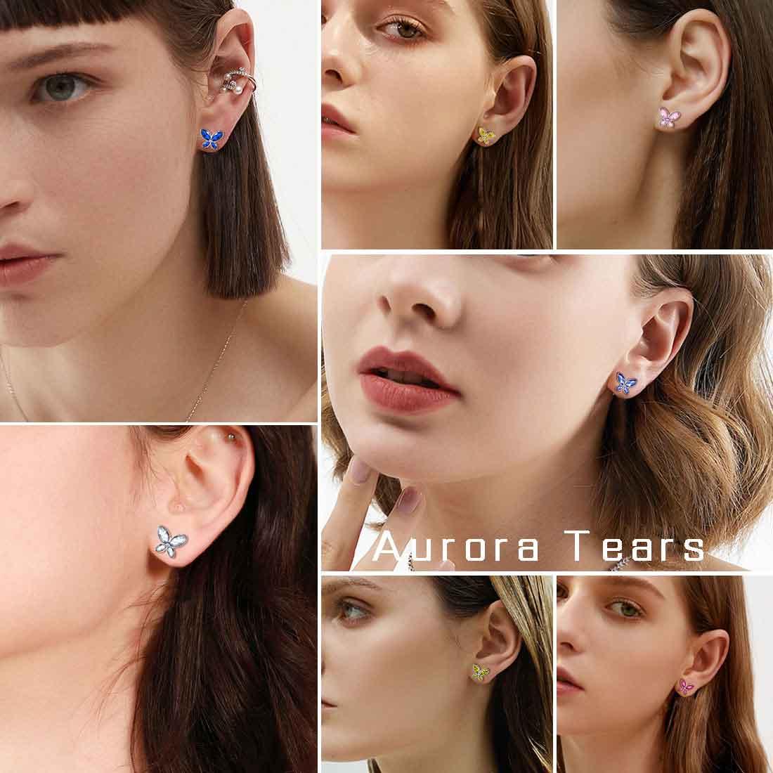 Butterfly Stud Earrings Birthstone September Sapphire - Earrings - Aurora Tears