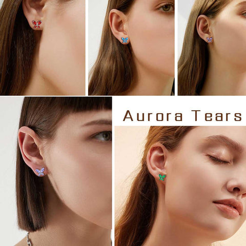 Butterfly Stud Earrings Birthstone February Amethyst - Earrings - Aurora Tears