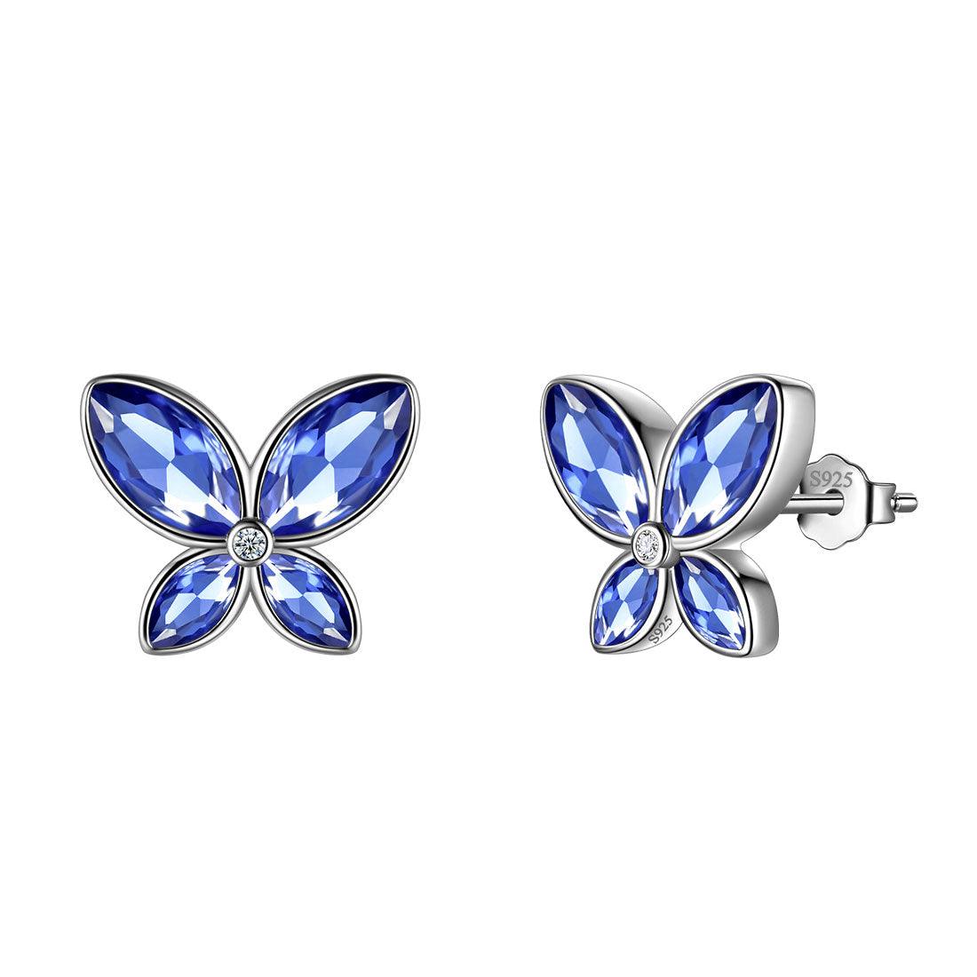 Butterfly Stud Earrings Birthstone December Tanzanite - Earrings - Aurora Tears