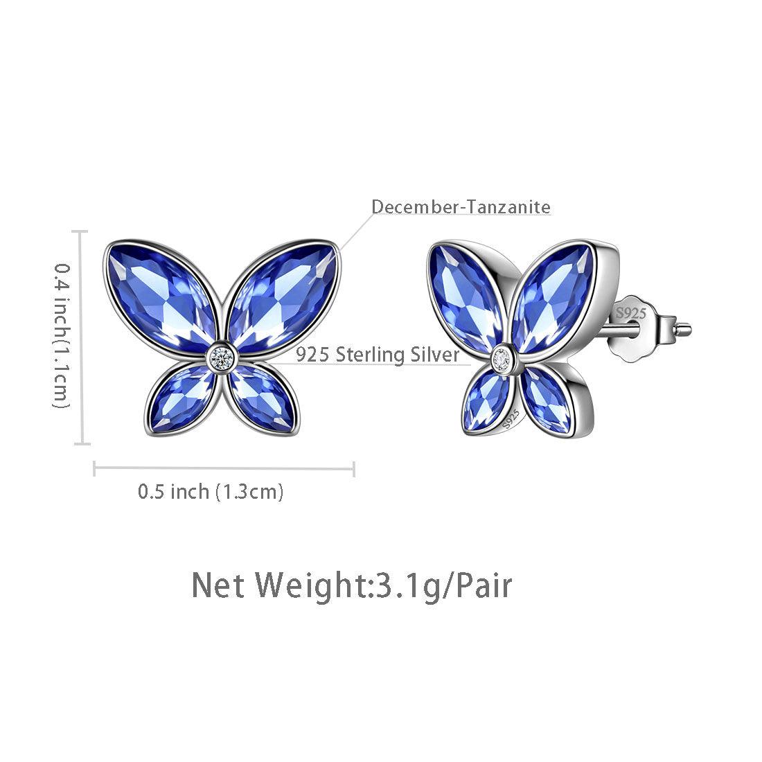 Butterfly Stud Earrings Birthstone December Tanzanite - Earrings - Aurora Tears