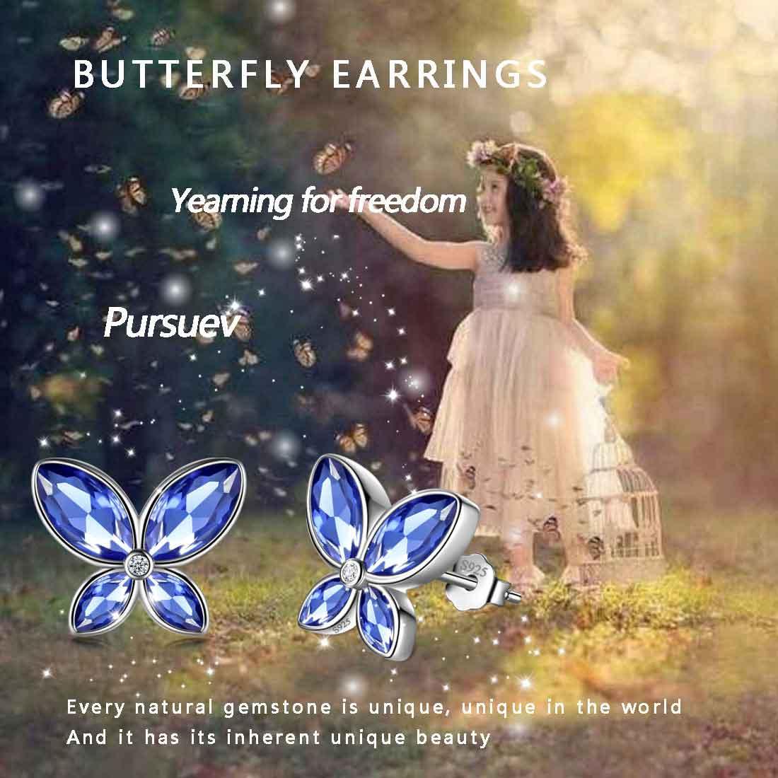 Butterfly Stud Earrings Birthstone December Tanzanite - Earrings - Aurora Tears