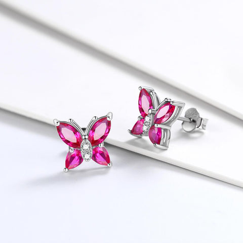 Women Stud Earrings Butterfly Birthstone July Ruby - Earrings - Aurora Tears