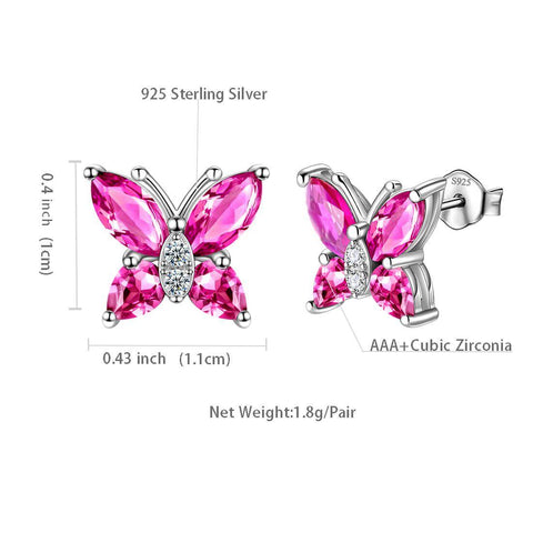 Women Stud Earrings Butterfly Birthstone July Ruby - Earrings - Aurora Tears