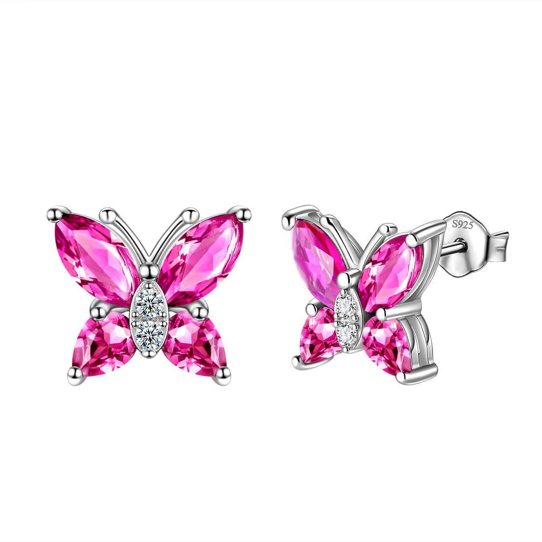 Women Stud Earrings Butterfly Birthstone July Ruby - Earrings - Aurora Tears