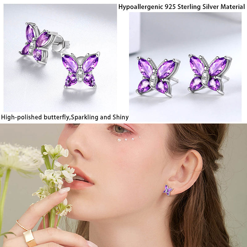 925 Sterling Silver Butterfly Stud Earrings Women Birthstone Jewelry Birthday Gifts - Earrings - Aurora Tears