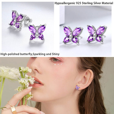 925 Sterling Silver Butterfly Stud Earrings Women Birthstone Jewelry Birthday Gifts - Earrings - Aurora Tears