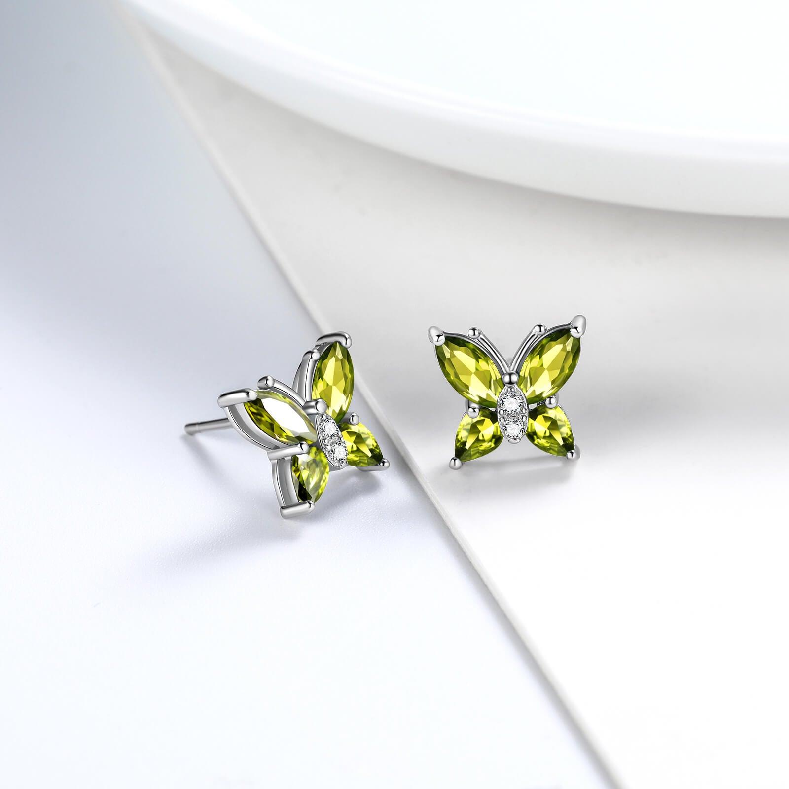 Women Stud Earrings Butterfly Birthstone August Peridot - Earrings - Aurora Tears