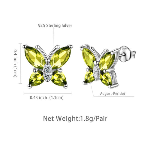 Women Stud Earrings Butterfly Birthstone August Peridot - Earrings - Aurora Tears