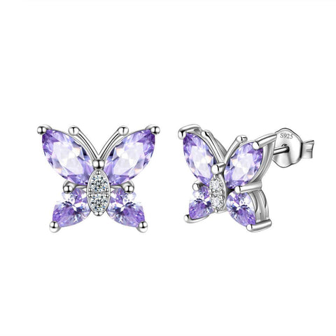 Women Stud Earrings Butterfly Birthstone June Alexandrite - Earrings - Aurora Tears
