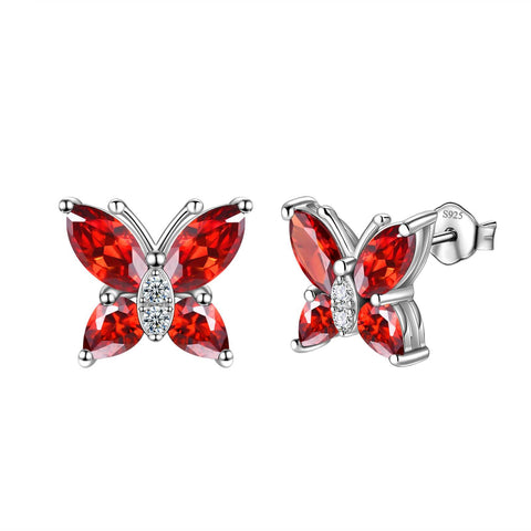 Women Stud Earrings Butterfly Birthstone January Garnet - Earrings - Aurora Tears