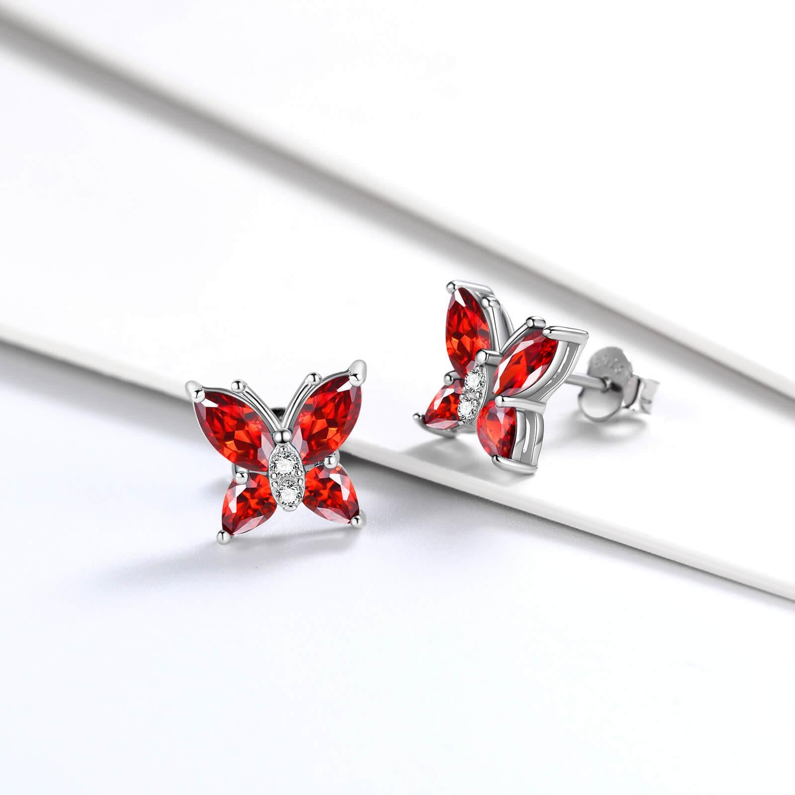 Women Stud Earrings Butterfly Birthstone January Garnet - Earrings - Aurora Tears