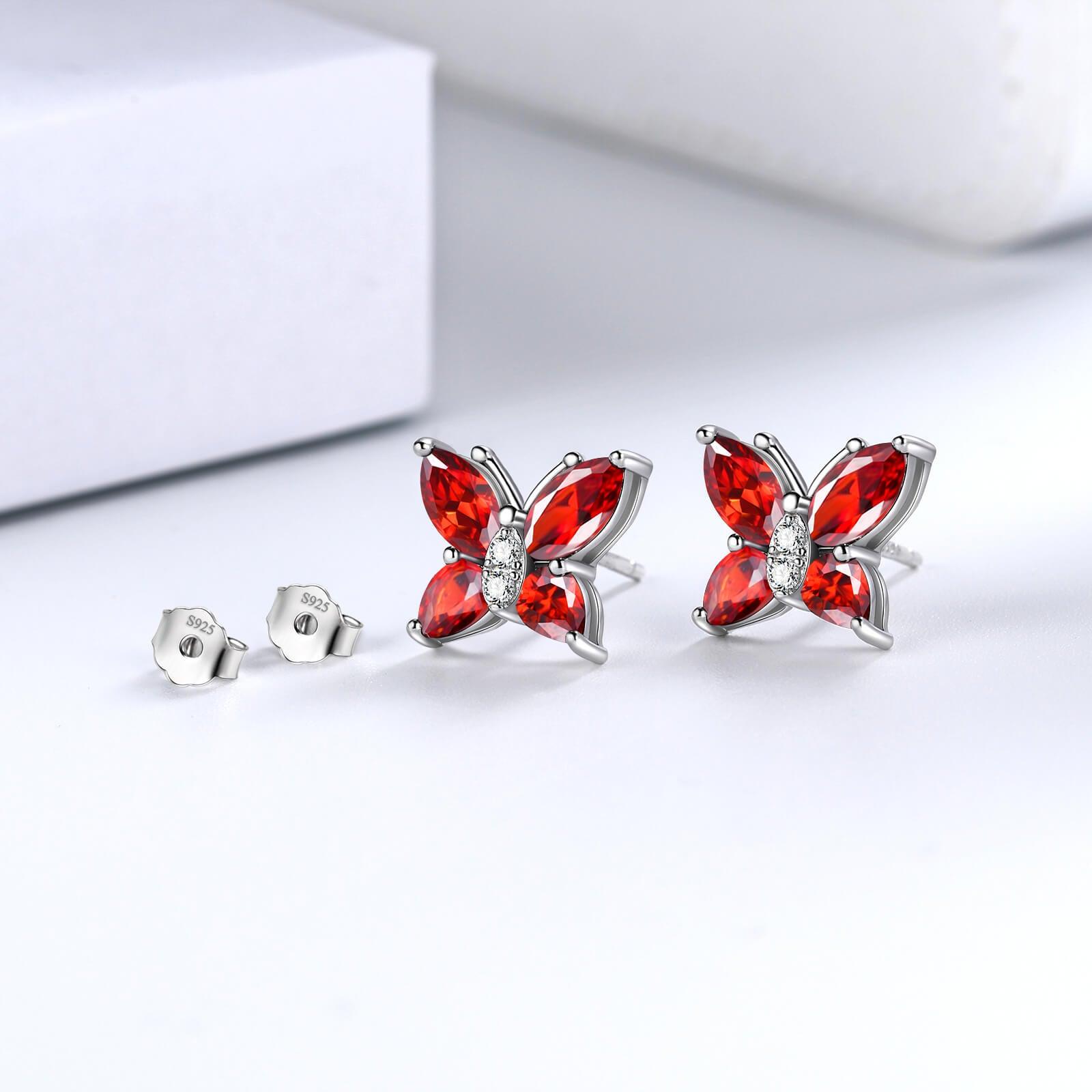 Women Stud Earrings Butterfly Birthstone January Garnet - Earrings - Aurora Tears