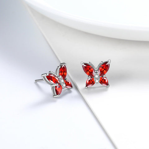 Women Stud Earrings Butterfly Birthstone January Garnet - Earrings - Aurora Tears