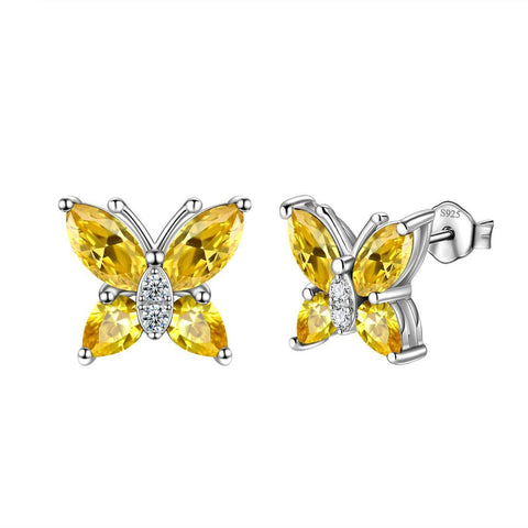 Women Stud Earrings Butterfly Birthstone November Citrine - Earrings - Aurora Tears