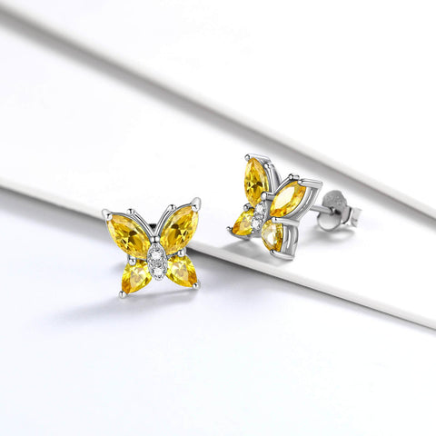 Women Stud Earrings Butterfly Birthstone November Citrine - Earrings - Aurora Tears