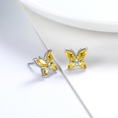 Women Stud Earrings Butterfly Birthstone November Citrine - Earrings - Aurora Tears