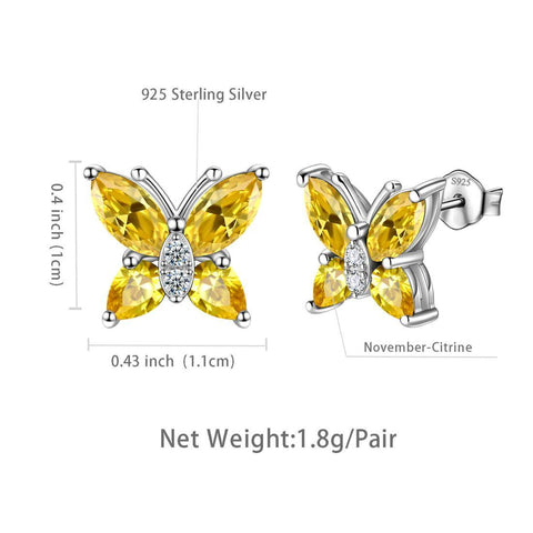 Women Stud Earrings Butterfly Birthstone November Citrine - Earrings - Aurora Tears