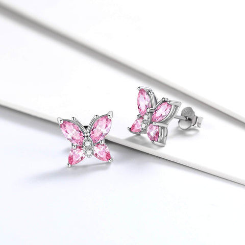 Women Stud Earrings Butterfly Birthstone October Tourmaline - Earrings - Aurora Tears