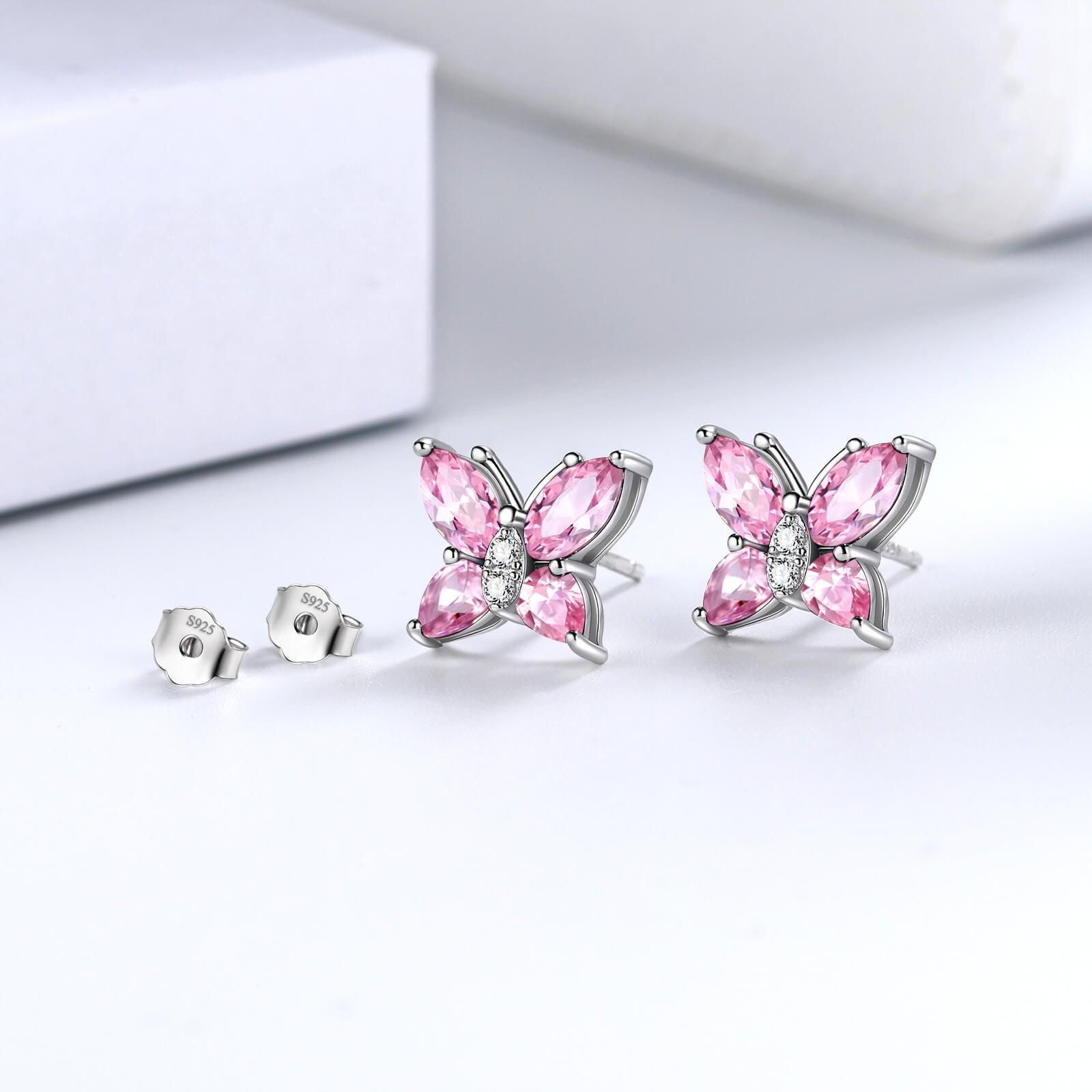 Women Stud Earrings Butterfly Birthstone October Tourmaline - Earrings - Aurora Tears