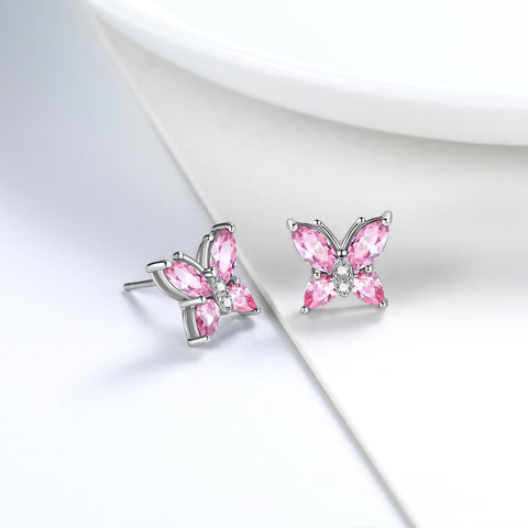 Women Stud Earrings Butterfly Birthstone October Tourmaline - Earrings - Aurora Tears