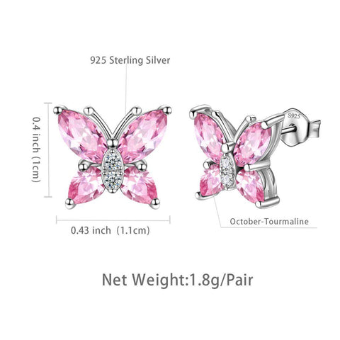 Women Stud Earrings Butterfly Birthstone October Tourmaline - Earrings - Aurora Tears