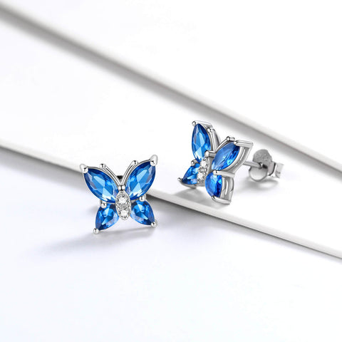 Women Stud Earrings Butterfly Birthstone September Sapphire - Earrings - Aurora Tears