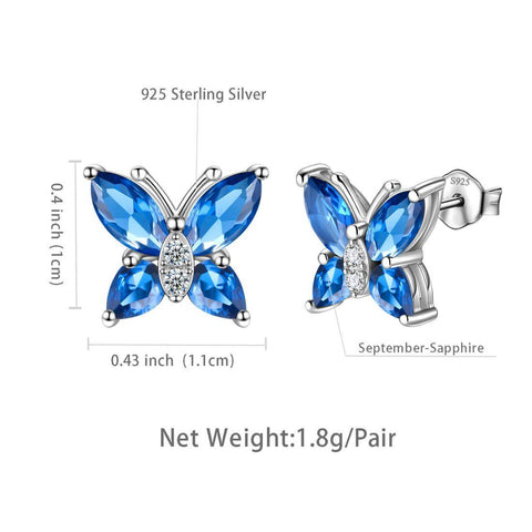 Women Stud Earrings Butterfly Birthstone September Sapphire - Earrings - Aurora Tears