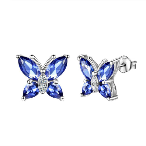 Women Stud Earrings Butterfly Birthstone December Tanzanite - Earrings - Aurora Tears