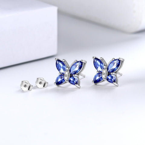 Women Stud Earrings Butterfly Birthstone December Tanzanite - Earrings - Aurora Tears
