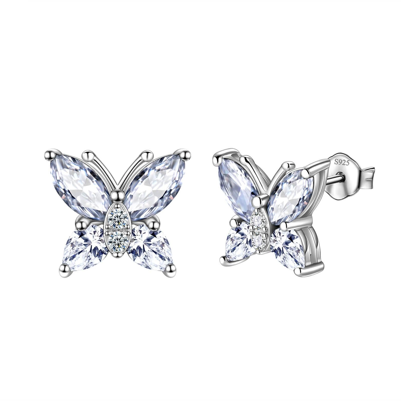 Women Stud Earrings Butterfly Birthstone April Diamond - Earrings - Aurora Tears