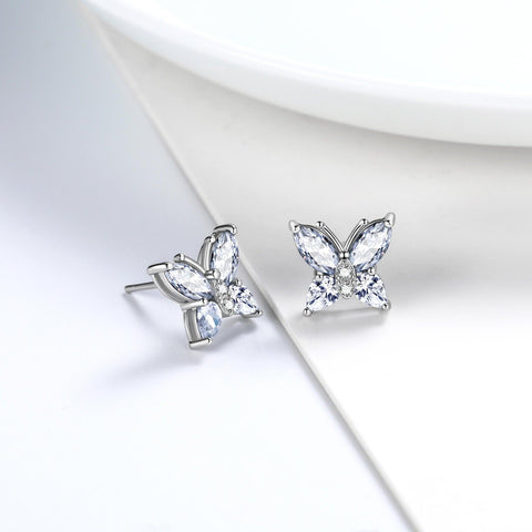 Women Stud Earrings Butterfly Birthstone April Diamond - Earrings - Aurora Tears