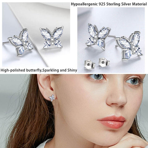 Women Stud Earrings Butterfly Birthstone April Diamond - Earrings - Aurora Tears